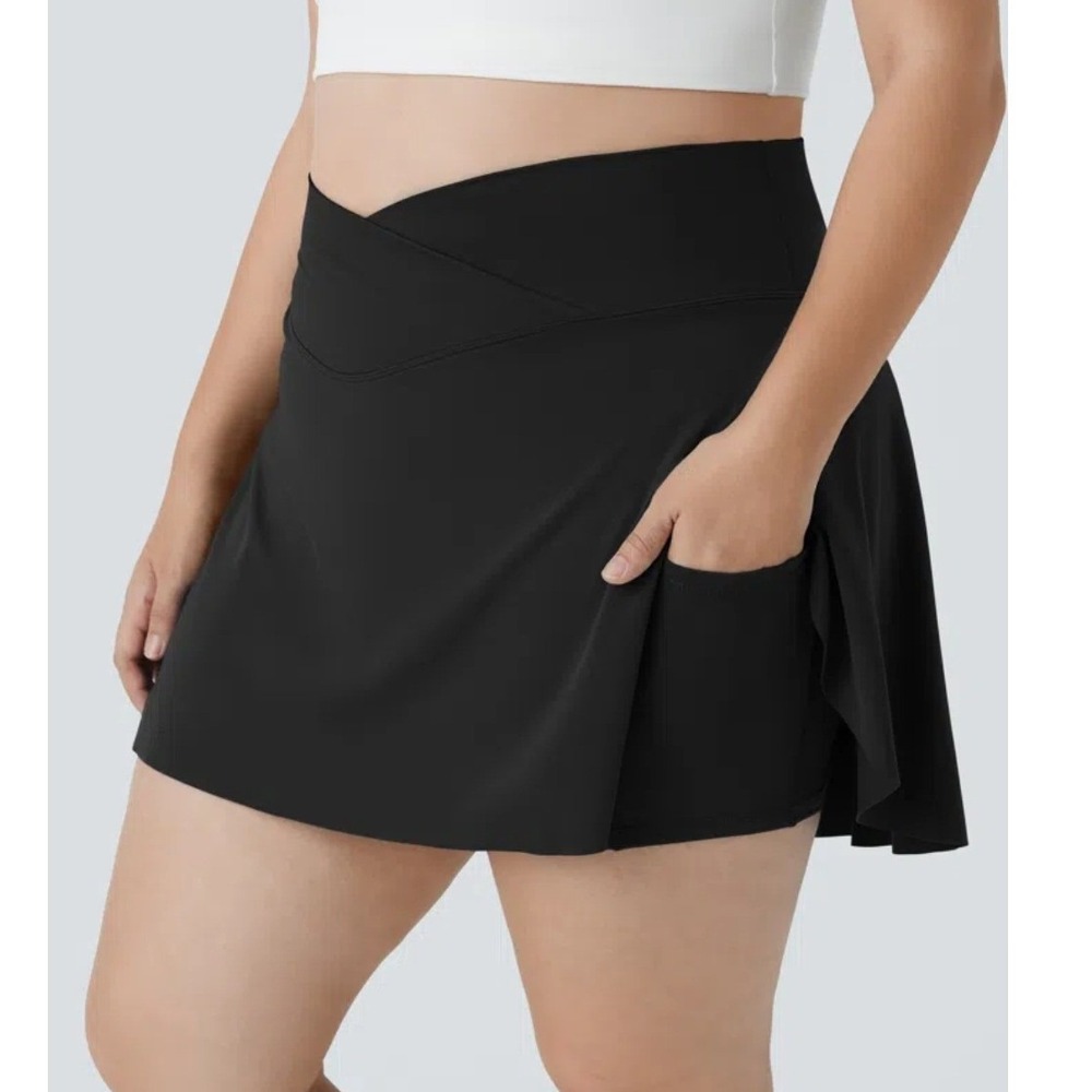 Halara Black Crossover Waistband Everyday Skort with Pocket 2X NEW